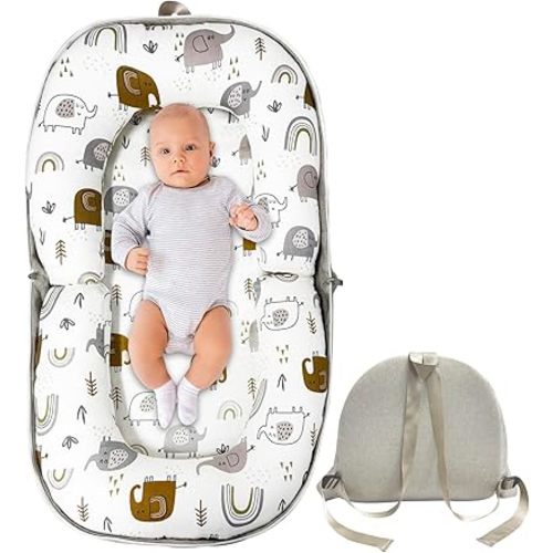 Baby Lounger, Foldable Portable Infant Lounger, Baby Nest Cover, Suitable for 0-24 Months Newborn Baby Lounger,Home Travel Dual-Purpose Baby Nest (White)