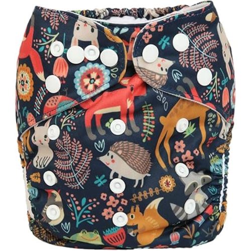 Baby Pocket Diaper Nappy Reusable Washable 8lbs to 36lbs (Fox Rabbit Owl)