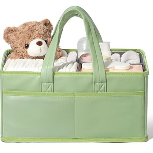 URMYWO Diaper Caddy Organizer - Waterproof Baby Diaper Caddy with Handle,Portable Nursery Organizer Storage Basket for Newborn Essentials, Baby Registry Must Have Shower Gift for Home and Travel, PU