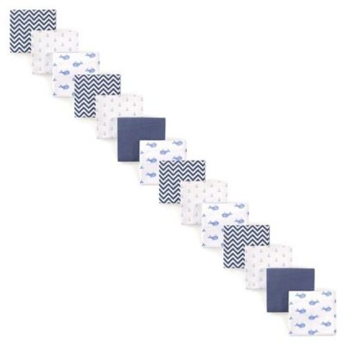 Hudson Baby Infant Boy Cotton Flannel Receiving Blankets Bundle, Blue Whale 14-piece, One Size