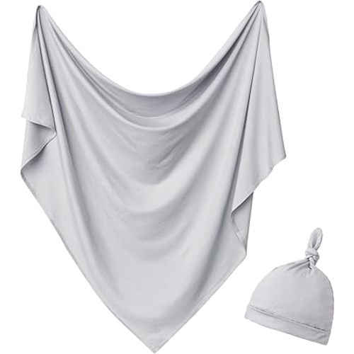 OWLOWLA Newborn Swaddle Set Stretch Wrap Swaddle Receiving Blanket for Baby Boy Girl(Gray)
