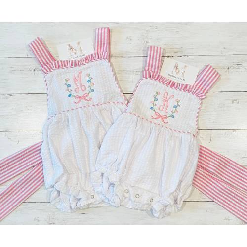 Seersucker Pink Stripe Bubble, Monogrammed Baby Girl Clothes, Personalized Girl Clothes, Baby Gift, First Birthday Outfit, Easter Outfit