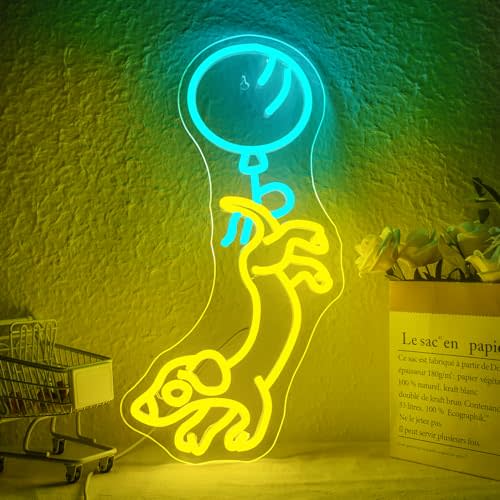 DREAMFORT Dachshund Balloon Neon Sign Dog Neon Lights for Wall Decor Cute Puppy with Blue Balloon Anime Led Light Sign for Pet Shop Bedroom Wall Home Party Decor, Party Accessory, Gift for Dog Love