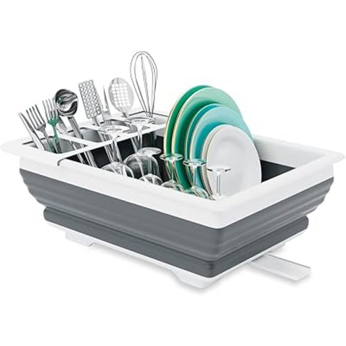 THANSTAR Collapsible Dish Drainer Portable Dinnerware Drainer Organizer for Kitchen RV Campers Travel Trailer Space Saving Kitchen Storage Tray