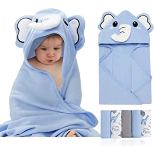 SYNPOS Baby Bath Towels Hooded, Hooded Baby Towel with 5 Washcloths - Ultra Absorbent and Non-Balling Cotton Baby Bath Towel for Baby Boy/Girl, Toddler, Infant - Baby Towels and Washcloths