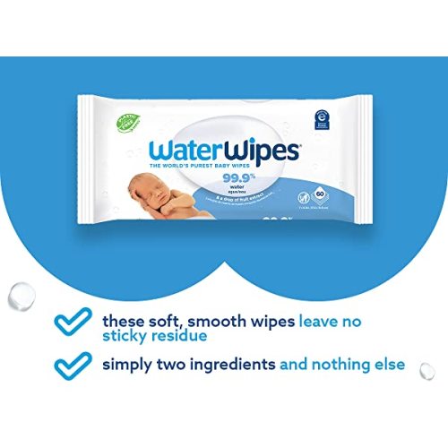  WaterWipes Plastic-Free Original Baby Wipes, 99.9% Water Based  Wipes, Unscented & Hypoallergenic for Sensitive Skin, 180 Count (3 packs),  Packaging May Vary : Baby