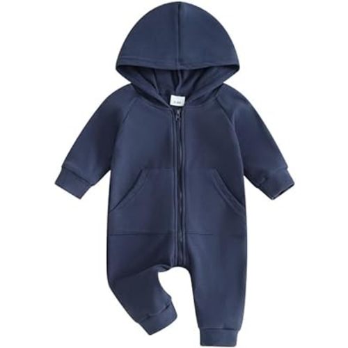 Seyurigaoka Baby Boys Girls Jumpsuit Hoodie Romper Zipper Long Sleeve One Piece Outfits Warm Clothes for Unisex