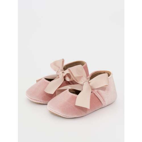 Velvet Ribbon Bow Baby Shoe Ballerina Pink