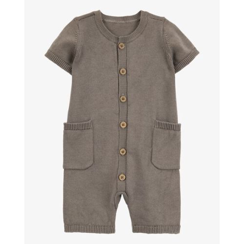 Baby Button-Down Cotton Romper -Brown - Carter's | Carter's