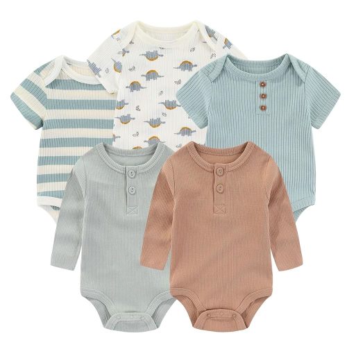 Newborn Baby Bodysuit 5 Pack Soft Ribbed One-Piece Outfit Clothes Sets 0-12 Month