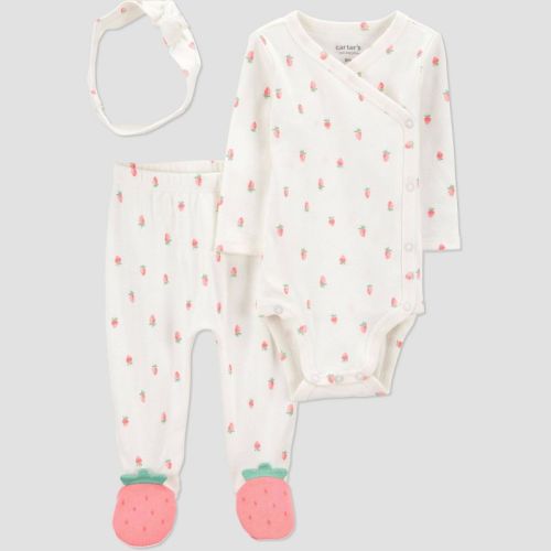 Carter's Just One You®️ Baby Girls' 3pc Long Sleeve Printed Top & Bottom Set - Ivory Newborn
