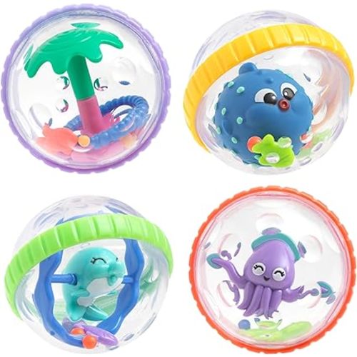 Nuby Bubbly Buds Interactive Bath Set - (4-Pack) Baby Bath Toys - 6+ Months