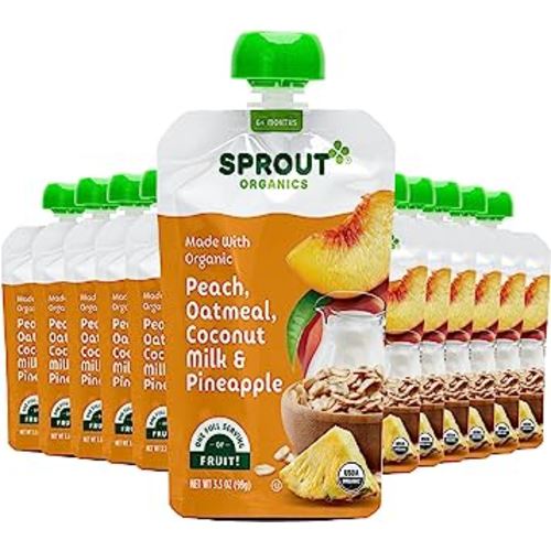 Sprout Organics, Peach, Oatmeal, Coconut Milk & Pineapple, 6+ Month Pouches, 3.5 oz (12-count)
