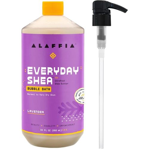 Alaffia Bubble Bath, Lavender – Everyday Shea Moisturizing Formula with Shea Butter and Wild Yam for Normal to Very Dry Skin, Pump Included, 32 Fl Oz