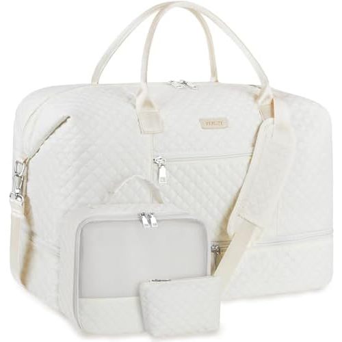 Weekender Bag for Women, Travel Duffel Bag Carry On Overnight Bag with Shoe Compartment Large Nylon Travel Weekend Tote Bag