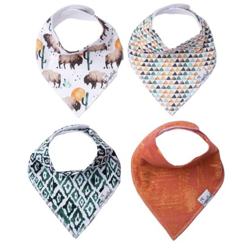 Copper Pearl 4 Pack Soft Cotton Baby Bibs for Drooling and Teething, Absorbent Drool Bibs for Baby Girl and Boy, Adjustable to Fit Newborns to Toddlers, Tons of Styles (Bison)