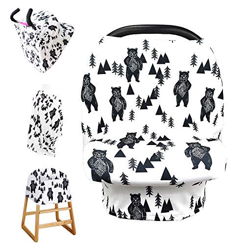 Stretchy Baby Car Seat Cover for Baby Boys and Girls,Multiuse - Nursing Breastfeeding Covers,Shopping Cart/High Chair/Stroller Covers,Infinity Scarf,Car Seat Canopies(Ink Bear)