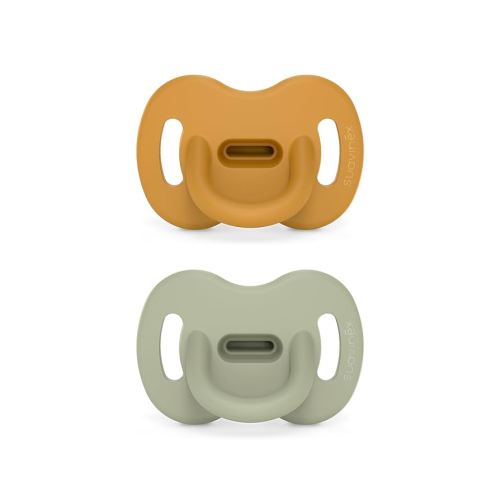 Color Essence SX PRO Silicone Baby Pacifier 2Pk, Made with 100% Soft Silicone, Baby Essentials Perfect for Breastfeeding Babies, Designed in Spain, 0-6 Mths, Mustard/Green