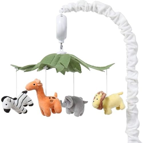 The Peanutshell Crib Mobile for Boys or Girls - White Musical Baby Crib Mobile with 12 Lullabies, Jungle Animal, Baby Mobile Crib Safari Animals Nursery Decor