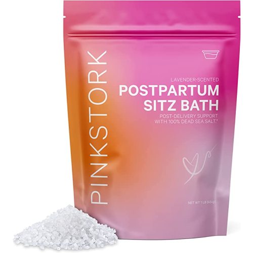 Pink Stork Postpartum Sitz Bath Soak: Dead Sea Salt for Perineal Care & Cleansing, Postpartum Recovery, Labor & Delivery Essentials, Postpartum Essentials, Women-Owned, Lavender Scented, 1 lb