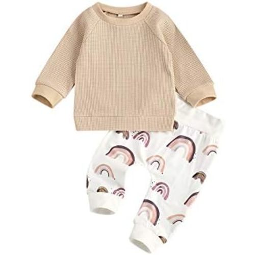 Infant Baby Girl Boy Outfit Long Sleeve Rainbow Pullover Tops with Leopard Pants 2pcs Set Winter Spring Clothes