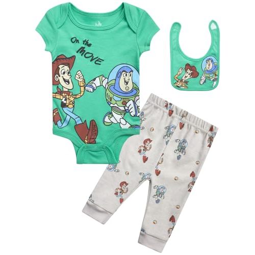 Disney Baby Boys' Outfit Set - 3 Piece Newborn Essentials Gift Set with Bodysuit, Pants, and Bibs (Infant Sizes:0-9M)