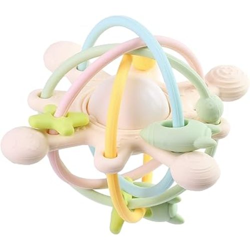 Baby Teether Toy for Babies 3 Months+, Silicone Baby Teething Toys, Rattle Sensory Teether Toy for Sore Gums, Baby Chew Toys for Sucking Needs, BPA Free, Milk White