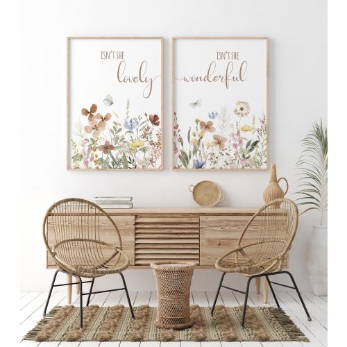 Boho Nursery wall art, Wildflower Nursery Decor, Floral Nursery, Girl Nursery Decor, vintage flower, Botanical Print, isn&#39;t she lovely