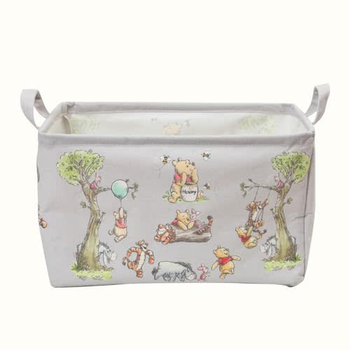 Winnie Storage Nursery Basket, Large Square Canvas Laundry Hamper With A Waterproof PE Coating, Foldable, Bathroom and Bedroom Set, Clothes,Toys Bin, Baby Nursery Hamper Decor(Grey)