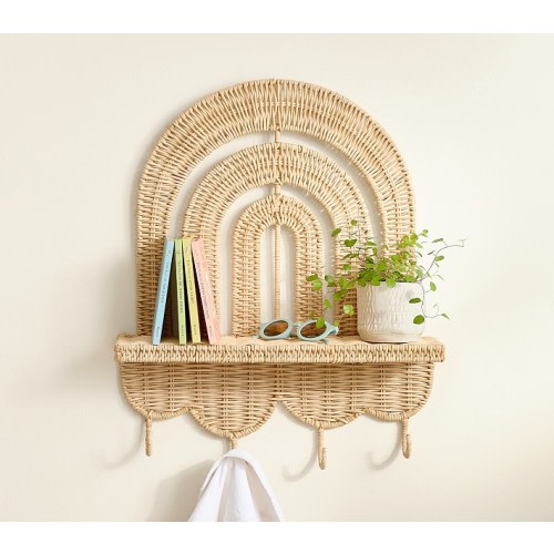 Rattan Rainbow Hook Rack With Ledge (22" x 18")