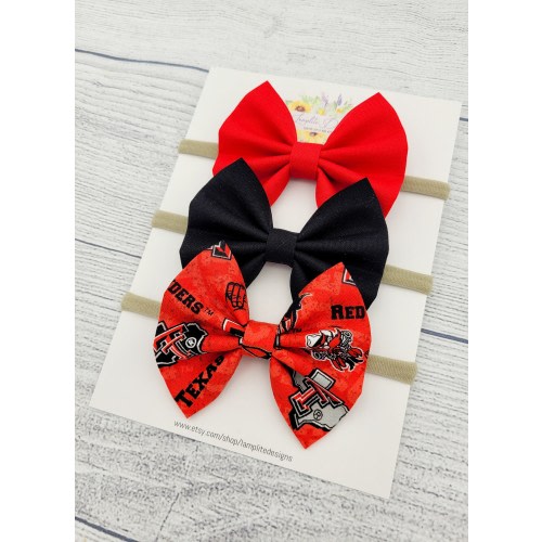 Texas Tech Fabric hair bows - set of 3 baby bows - Red Raiders football - red and black bows - college football bows - alumni baby gift
