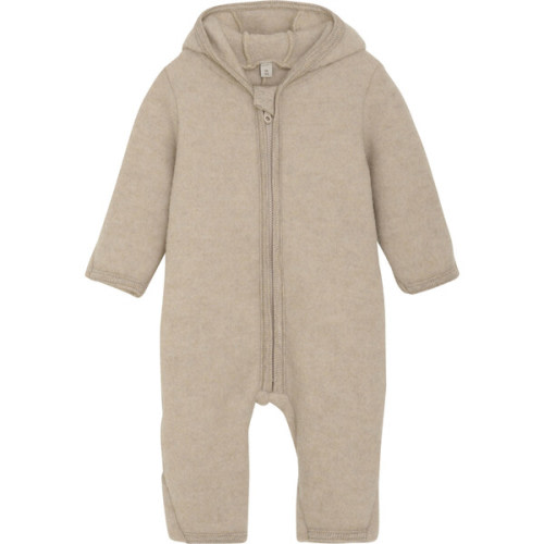 Babys Merino Wool Fleece Ears Long Sleeve Zipper Hooded Pram Suit, Camel Melange - HutteliHut | Maisonette