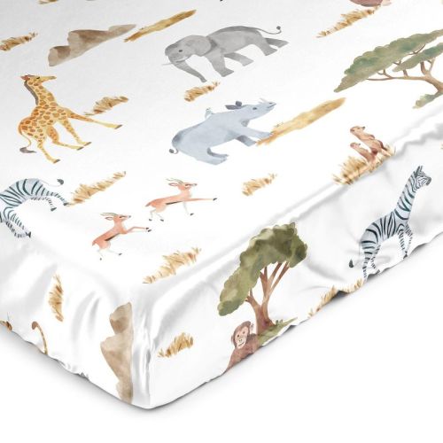 Sweet Jojo Designs Boy Or Girl Gender Neutral Unisex Satin Fitted Crib Sheet Jungle