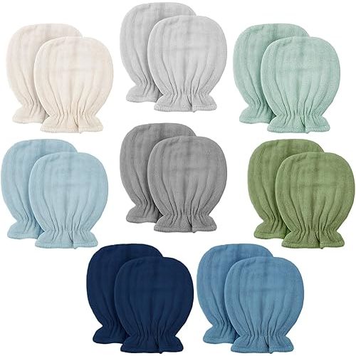 8 Pairs Newborn Baby Muslin Mittens 0-6 Months No Scratch Elastic Wrist Soft Breathable Gloves Bulk Cotton for Infant