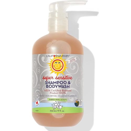 California Baby Super Sensitive Shampoo and Body Wash - Hair, Face, and Body | Gentle, Fragrance Free, Allergy Tested | Dry, Sensitive Skin, 19 Ounces