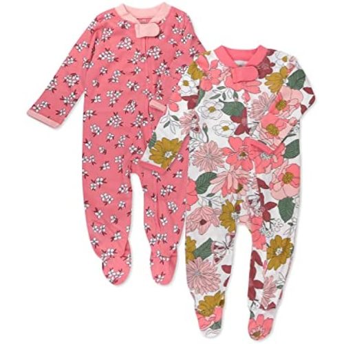 HonestBaby Baby 2-Pack Sleep and Play Footed Pajamas One-piece Sleeper Jumpsuit Zip-front Pjs Organic Cotton