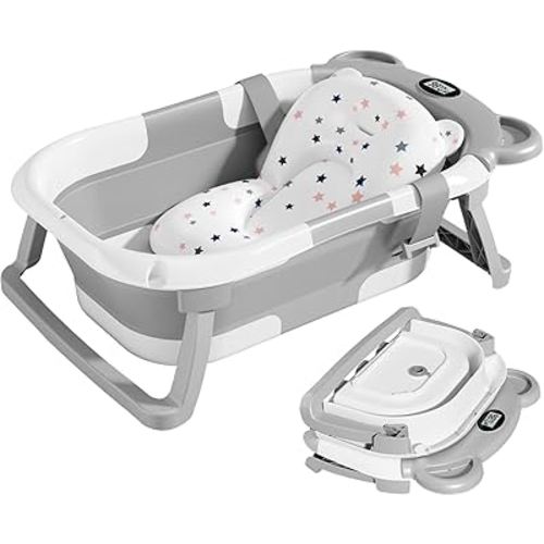 TPN Collapsible Baby Bathtub, Baby Bath Tub with Soft Cushion & Real-Time Thermometer, Baby Bathtub Infant to Toddler Tub (0-36 Months), Portable Newborn Travel Bath tub