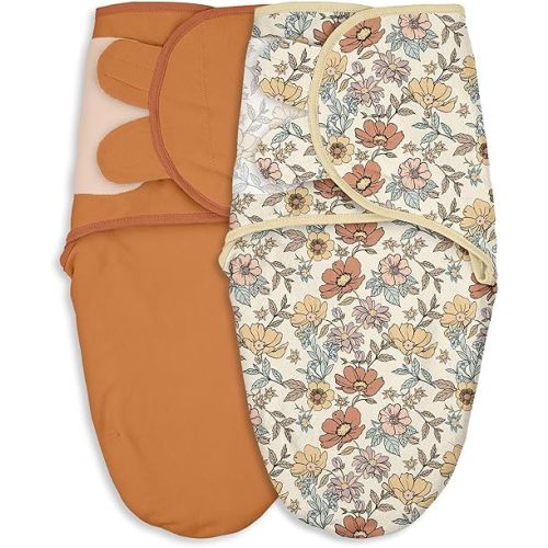 Baby Swaddles for Newborn Organic Cotton,Soft & Snug Newborn Velcro Swaddle 0-3 Months Sleep Sack Helps Calm Startle Reflex, 2-Pack Wrap Nursery Swaddling Blankets Retro Floral