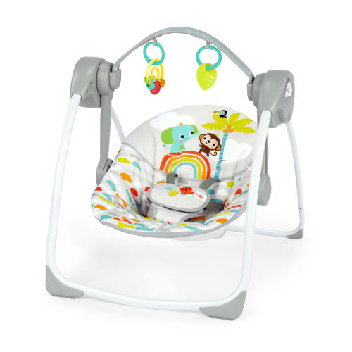 Bright Starts Playful Paradise Portable Compact Baby Swing with Toys, Unisex, Newborn +, Wireless Technology