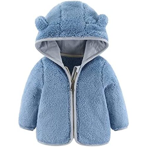 Newborn Infant Baby Boys Girls Cartoon Fleece Hooded Jacket Coat with Ears Warm Todder Kids Outwear Coat Zipper Up 0-6Y