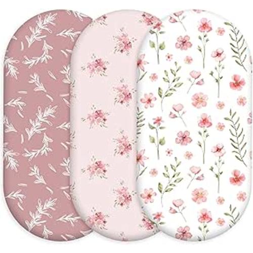 Floral Bassinet Sheets Girl 3 Pack, Breathable Cozy Fitted Mattress Sheet, Elastic Travel Bassinet Fashionable, Standard Cradle Safe Sheets for Baby Boy Girls 32" x 16"
