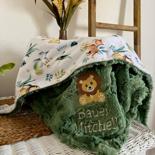 Personalized Baby Blanket, Embroidered Lion Blanket, Safari Babies Newborn Boy gift, Baby Shower Gift, Animal Baby Blanket, Woodland Baby