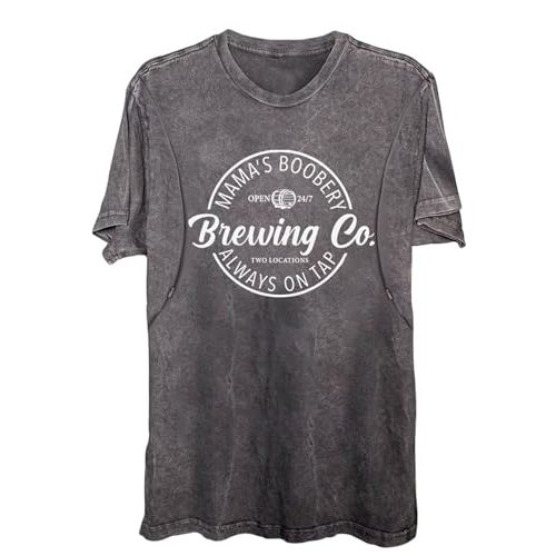 Comfort Breastfeeding Shirts for Women Zip Nursing Tops Causal Distressed Acid Washed Maternity Tees