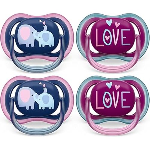 Philips Avent Ultra Air Pacifier - 4 x Light, Breathable Baby Pacifiers for Babies Aged 18 Months Plus, BPA Free with Sterilizer Carry Case, SCF349/23