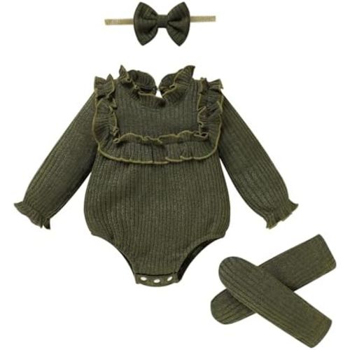 GRNSHTS Newborn Baby Girl Clothes Ruffle Rompers Toddler Fall Outfits for Girls Set Little Girl Fall Winter Clothing