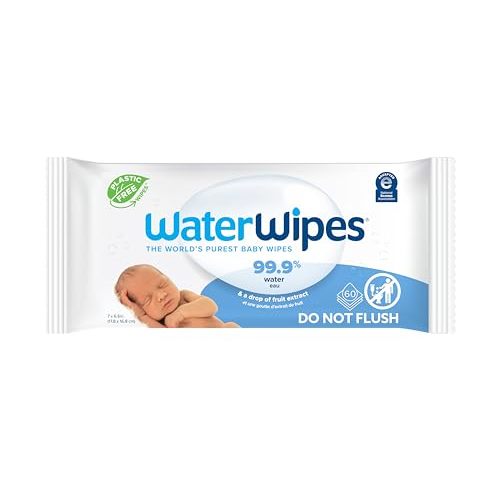WaterWipes Plastic-Free Original 99.9% Water Based Wipes, Unscented & Hypoallergenic for Sensitive Skin, 60 Count (1 pack) - 60 Count (Pack of 1)