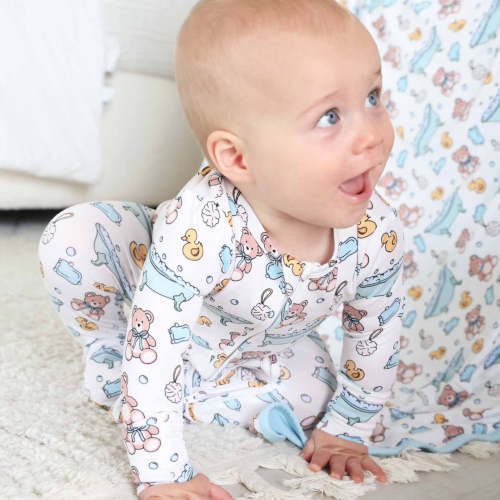 Bathtime Besties Zipper Footie | Blue