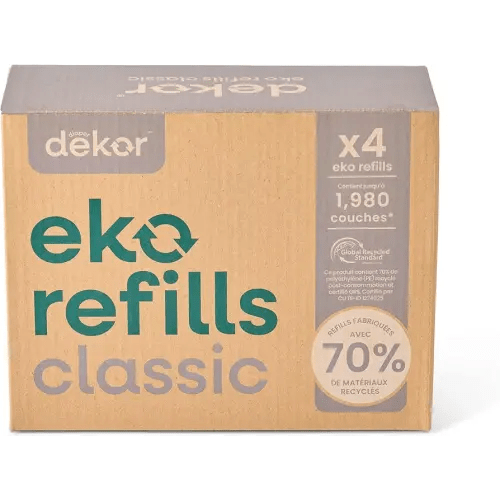 Diaper Dekor CLASSIC Diaper Pail Refills | 4 Count Unscented | Exclusive End-of-Liner Marking | Thick Quick & Easy to Replace | Most Economical Refill System | for Original and Eko Style Pails