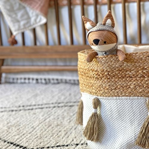Cotton and Jute Boho Storage Bin | Crane Baby