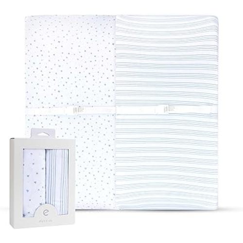 Changing Pad Cover 2 Pack - Baby Cradle Sheet with 100% Jersey Cotton - Changing Pad Covers for Boys, Newborn Essentials (Blue Stars & Stripes)